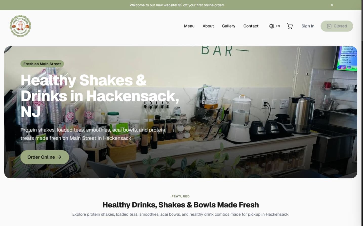 Healthy Living Hackensack restaurant website and direct ordering experience built with Talos